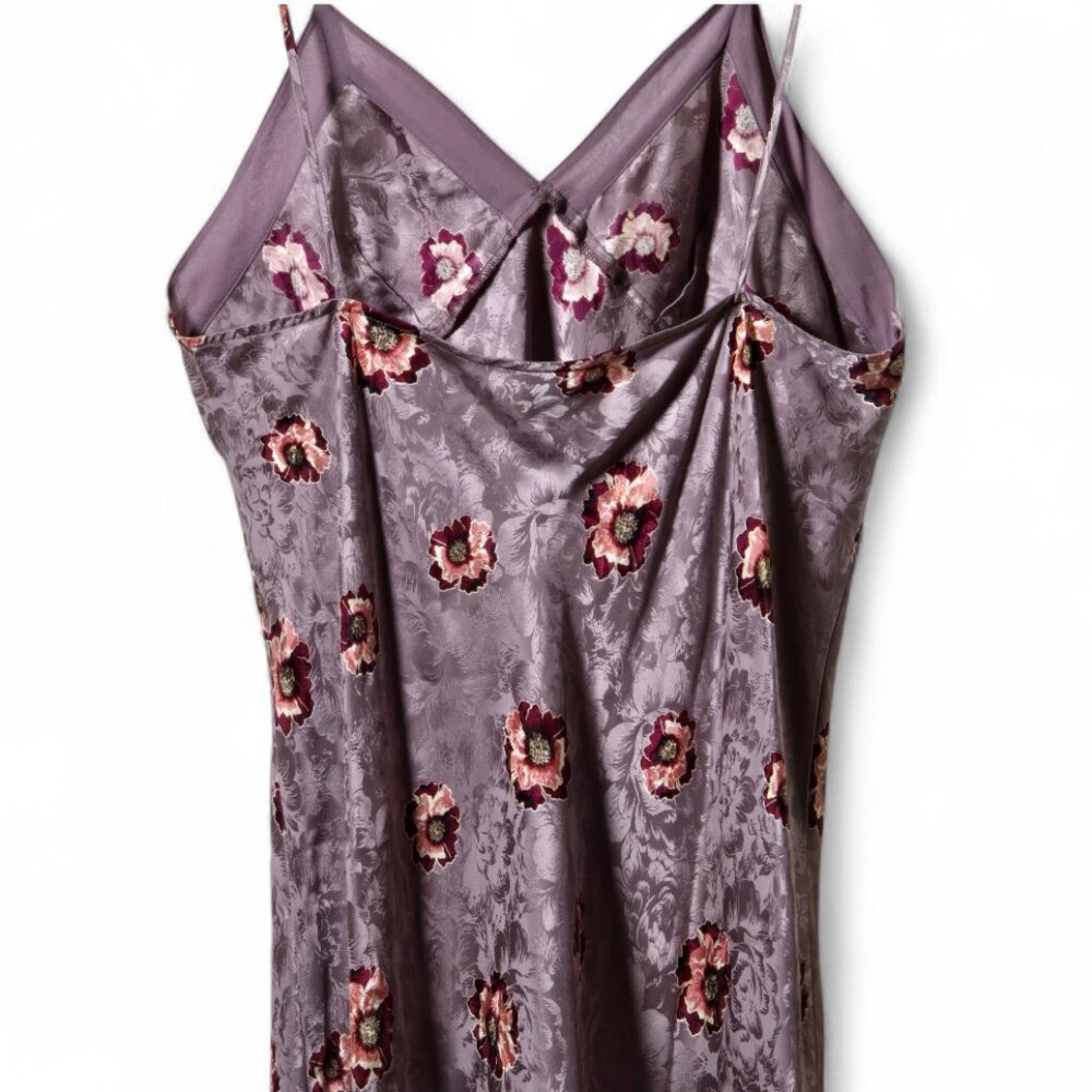 100% Silk Floral Chemise Nightgown Size M Purple Slip Cami Lingerie - Picture 6 of 10